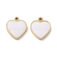 Ion Plating(IP) 316L Surgical Stainless Steel Charms, with Enamel, Real 18K Gold Plated, Heart Charm, White, 10x9x1.5mm, Hole: 1mm(STAS-D035-09G)