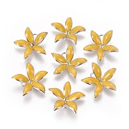 Brass Enamel Peg Bails Pendants, For Half Drilled Beads, Nickel Free, Flower, Real Platinum Plated, Gold, 23x24x6mm, Hole: 2mm, Pin: 1mm(KK-F803-26P-03-NF)