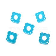 Acrylic Stud Earring Finding, Flower with Gold Foil, Dodger Blue, 15x15.5x2mm, Hole: 1.6mm, Pin: 0.7mm(FIND-B003-01B)