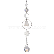 Rough Raw Natural Quartz Crystal Nuggets Hanging Ornaments, Sun & Glass Teardrop Hanging Suncatcher, 290mm(HJEW-JM01839-01)