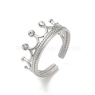 304 Stainless Steel Rhinestone Cuff Rings, Crown, Stainless Steel Color, Adjustable(RJEW-M171-30P)