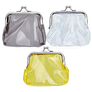 Gorgecraft 3Pcs 3 Colors Transparent PVC Change Purse, with Iron Kiss Lock Purse Frame, Rectangle, Mixed Color, 8.6x8.5~9.7x1.2cm, 1pc/color(ABAG-GF0001-14)