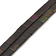 Electroplated Frosted Non-magnetic Synthetic Hematite Beads Strands, Square, 2-Hole, Rainbow Plated, 5x5x2mm, Hole: 0.8mm, about 74pcs/strand, 15.75 inch(40cm)(G-G089-B01-01)