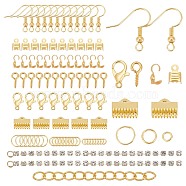 Elite Jewelry Findings Sets, with Alloy Lobster Claw Clasps, Brass Earring Hooks, Iron Bead Tips, Open Jump Rings and Folding Crimp Ends, Golden(KK-PH0003-68)