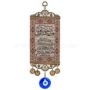 Zinc Alloy & Cloth Hanging Pendant Decorations, with Evil Eye Glass Beads, Rectangle with Scripture Pattern, Antique Bronze, 290x100x2mm, Hole: 13x9.5mm(HJEW-WH0036-21)