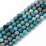Natural American Turquoise Beads Strands, Frosted, Dyed & Heated, Round, Sky Blue, 6mm, Hole: 1mm, about 59~60pcs/strand, 15.16'(38.5cm)(G-S369-001B-A04)