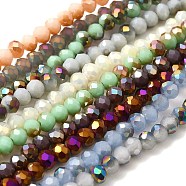 Electroplate Glass Faceted Rondelle Beads Strands, Imitation Jade, Half Plated, Mixed Color, 4x3mm, Hole: 1mm, about 123~127pcs/strand, 16.5~16.9 inch(42~43cm)(EGLA-D020-4x3mm-M3)
