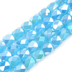 Electroplate Glass Beads Strands, AB Color Plated, Faceted, Column, Deep Sky Blue, 5.5x5mm, Hole: 1.2mm, about 99pcs/strand, 21.85 inch(55.5cm)(EGLA-N002-13-A05)