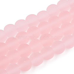 Transparent Glass Beads Strands, Frosted, Round, Pink, 6~6.5mm, Hole: 1.4mm, about 67~70pcs/strand, 14.76 inch~15.16 inch(37.5~38.5cm)(GLAA-T032-T6mm-MD10)