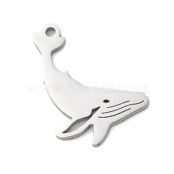 Non-Tarnish 304 Stainless Steel Charms, Laser Cut, Whale Charm, Stainless Steel Color, 16.5x10.5x1mm, Hole: 1.2mm(STAS-S138-01P-02)