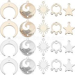 SUPERFINDINGS 40Pcs 5 Style Brass Link Connectors, Long-Lasting Plated, Moon & Flat Round & Star & Sun, Platinum & Golden, 4pcs/style(KK-FH0002-21)