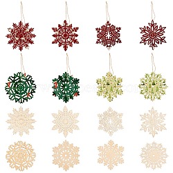 Boxwood Pendants, with Hemp Ropes, Snowflake, for Christmas, BurlyWood, 100x88x2.4mm, Hemp Ropes: 1x365mm, 16pcs/set(WOOD-PH0009-40)