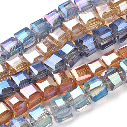 Electroplate Glass Bead Strands, Faceted, Cube, Mixed Color, 4x4x4mm, Hole: 1mm, about 100pcs/strand, 15.7 inch(EGLA-R064-4mm-M)