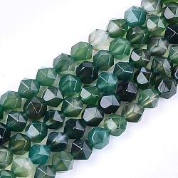 Natural Agate Beads Strands, Dyed, Faceted, Star Cut Round Beads, Green, 9~10x9~10x9~10mm, Hole: 1mm, about 37pcs/strand, 14.5 inch(G-T121-08H)