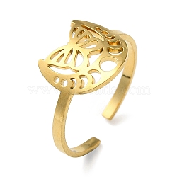 304 Stainless Steel Open Cuff Ring, Hollow Butterfly & Moon Phase, Golden, US Size 8 1/4(18.3mm)(RJEW-C063-02G)