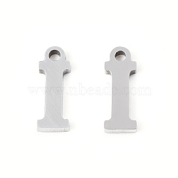201 Stainless Steel Charms, Alphabet, Letter.I, 8.5x3x1mm, Hole: 1mm(STAS-N091-176I-P)