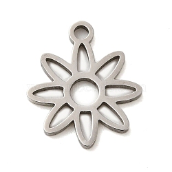 Non-Tarnish 304 Stainless Steel Charms, Laser Cut, Stainless Steel Color, Flower, 14.5x12.5x1mm, Hole: 1mm(STAS-S123-01P-10)