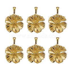 6Pcs 304 Stainless Steel Pendants, Flower Charm, Real 18K Gold Plated, 28x24.5x8mm, Hole: 2.5x6.5mm(STAS-SZ0003-57)