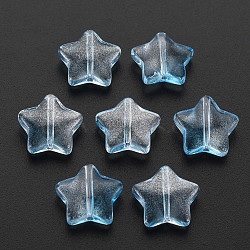 Two Tone Transparent Spray Painted Glass Beads, with Glitter Powder, Star, Light Sky Blue, 12.5x13x5mm, Hole: 1mm(GLAA-T022-25-A02)