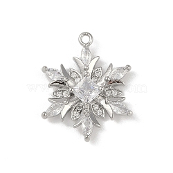 Christmas Theme Brass Micro Pave Cubic Zirconia Pendants, Snowflake, Clear, 20x16x3.5mm, Hole: 1.2mm(X-KK-Z065-01-02P)