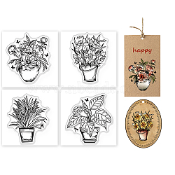 4Pcs 4 Styles PVC Stamp, for DIY Scrapbooking, Potted Plant, 55x55mm, 1pc/style(DIY-WH0487-0038)