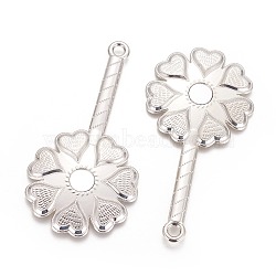 Alloy Big Pendants, with Glass, Flower with Heart, Platinum, 110x57x2mm, Hole: 5mm(PALLOY-K240-07P)
