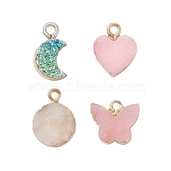 SUNNYCLUE Druzy Resin Pendants, with Golden Tone Brass Findings and Iron Pinch Bails, Fish, Mixed Color, 14~18x3.5~16x3.5~6.5mm, Hole: 1~1.8mm, 16pcs/box(RESI-SC0001-29)