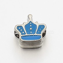 Alloy Enamel Crown Large Hole European Beads, Platinum, Dodger Blue, 12x12x7mm, Hole: 5mm(MPDL-M028-02)