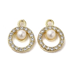 Alloy with Rhinestone Pendants, with ABS Imitation Pearl, Ring Charms, Golden, 18x14x6mm, Hole: 2mm(FIND-B032-19G)
