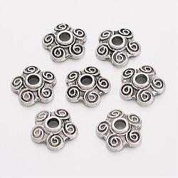 Tibetan Style Alloy Bead Caps, Flower, 5-Petal, Antique Silver, Lead Free & Cadmium Free & Nickel Free, 10x3mm, Hole: 2mm(EA478Y-NF)