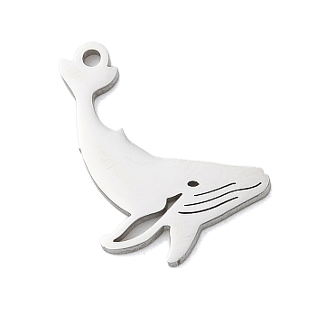 Non-Tarnish 304 Stainless Steel Charms, Laser Cut, Whale Charm, Stainless Steel Color, 16.5x10.5x1mm, Hole: 1.2mm