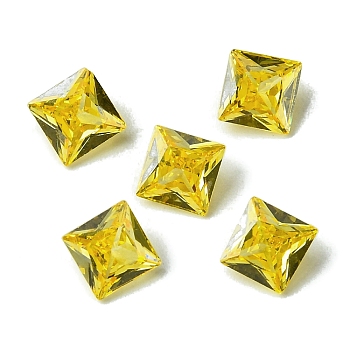 Cubic Zirconia Cabochons, Point Back, Square, Yellow, 8x8x4mm