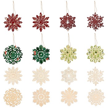 Boxwood Pendants, with Hemp Ropes, Snowflake, for Christmas, BurlyWood, 100x88x2.4mm, Hemp Ropes: 1x365mm, 16pcs/set