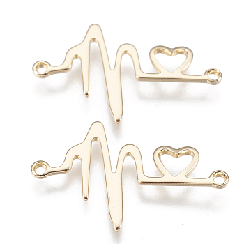 Brass Links, Heartbeat Icon, Nickel Free, Real 18K Gold Plated, 18x27.5x1mm, Hole: 1.5mm