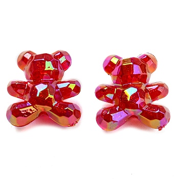 UV Plating Acrylic Faceted Beads, AB Color Plated, Iridescent Bear, Red, 18.5x17x12mm, Hole: 2.2mm