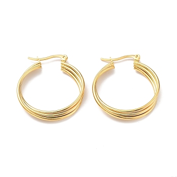 Vacuum Plating 201 Stainless Steel Interlocking Triple Hoop Earrings with 304 Stainless Steel Pins, Intertwined Jewelry for Women, Golden, 35x30x4.5mm, Pin: 0.6mm