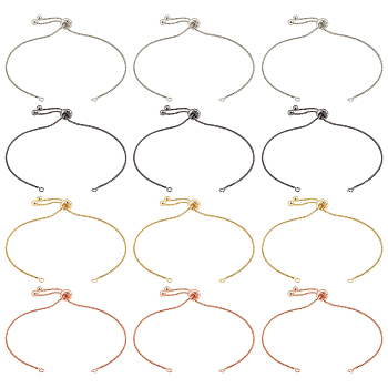 12Pcs 4 Colors Half Finished Rack Plating Brass Chain Bracelets, Long-Lasting Plated, Cadmium Free & Lead Free, with Jump Rings, for Slider Connector Bracelets Making, Mixed Color, 9-1/8~9-1/2 inch(23~24cm), Hole: 2mm, Single Chain Length: about 115~120mm, 3pcs/color