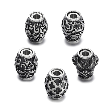 Mixed Shapes Retro Carve 304 Stainless Steel Magnetic Clasps with Glue-in Ends, Antique Silver, 12~13.5x10.5~12.5mm, Hole: 3~4mm