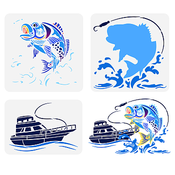 3Pcs 3 Styles PET Hollow Out Drawing Painting Stencils, for DIY Scrapbook, Photo Album, Fish Pattern, Fish Pattern, 210~300x297~300mm, 
1pc/style