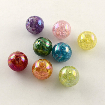 AB Color Transparent Crackle Round Acrylic Beads, Mixed Color, 20mm, Hole: 2.5mm, about 108pcs/500g