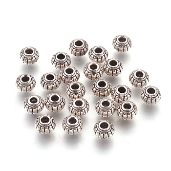 Tibetan Style Alloy Beads, Rondelle, Antique Silver, Lead Free & Cadmium Free & Nickel Free, 6x4.5mm, Hole: 1.5mm
