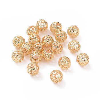Brass Hollow Beads, Long-Lasting Plated, Round, Golden, 8mm