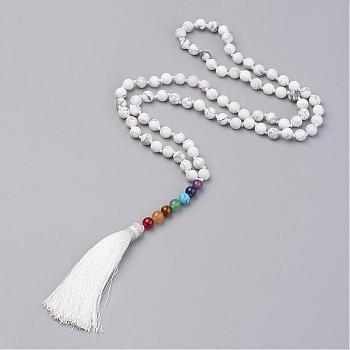 Howlite Beaded and Gemstone Beaded Necklaces, with Tassel Pendants, 32.87 inch(835mm)