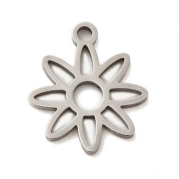 Non-Tarnish 304 Stainless Steel Charms, Laser Cut, Stainless Steel Color, Flower, 14.5x12.5x1mm, Hole: 1mm