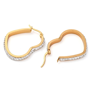 304 Stainless Steel Heart Hoop Earrings, with Polymer Clay and Rhinestone, Real 18K Gold Plated, 35x28x3.5mm, Pin: 0.8mm