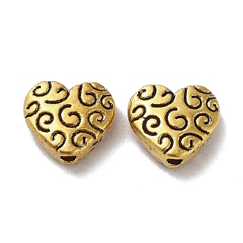 Tibetan Style Alloy Beads, Cadmium Free & Lead Free, Heart, Antique Golden, 8.5x9x6.5mm, Hole: 1.5mm, about 1111pcs/1000g