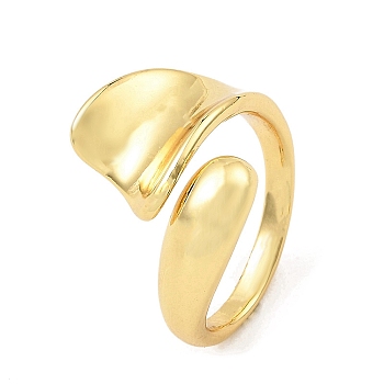 Leaf Shape Rack Plating Brass Open Cuff Rings, Cadmium Free & Lead Free, Real 18K Gold Plated, US Size 5 3/4(16.3mm)