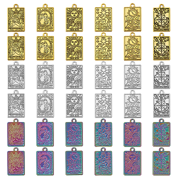 36Pcs 18 Style Zinc Alloy Pendants, Rectangle with Tarot Charm, Mixed Color, 23.3~23.5x14~14.5x1.5mm, Hole: 1.8mm, 2pcs/style