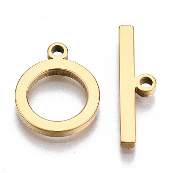 201 Stainless Steel Toggle Clasps, Nickel Free, Ring, Real 18K Gold Plated, Ring: 17x13.5x2mm, Hole: 1.8mm, Bar: 22x6x2mm, Hole: 1.8mm