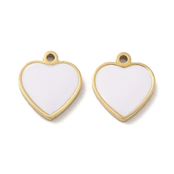 Ion Plating(IP) 316L Surgical Stainless Steel Charms, with Enamel, Real 18K Gold Plated, Heart Charm, White, 10x9x1.5mm, Hole: 1mm